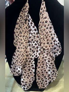 Leopard Print Feathery Fringe Long Earrings
